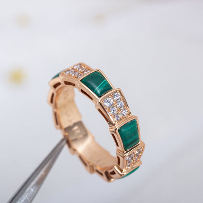 [TOPON]SERPENTI RING PINK GOLD MALACHITE DIAMOND PAVED 4MM