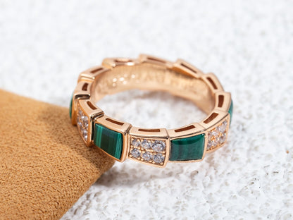 [TOPON]SERPENTI RING PINK GOLD MALACHITE DIAMOND PAVED 4MM