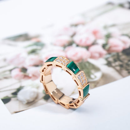 [TOPON]SERPENTI RING PINK GOLD MALACHITE DIAMOND PAVED 4MM