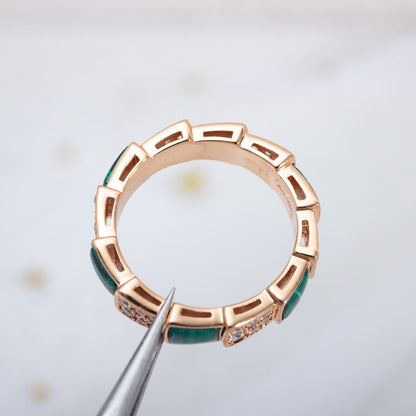 [TOPON]SERPENTI RING PINK GOLD MALACHITE DIAMOND PAVED 4MM