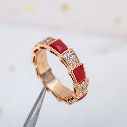 [TOPON]SERPENTI RING PINK GOLD CARNELIAN DIAMOND PAVED 4MM