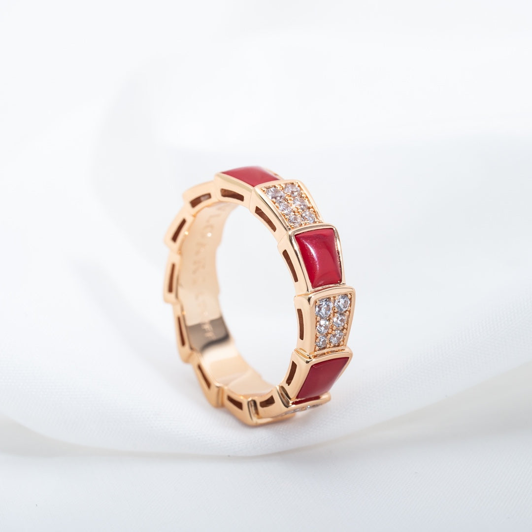 [TOPON]SERPENTI RING PINK GOLD CARNELIAN DIAMOND PAVED 4MM