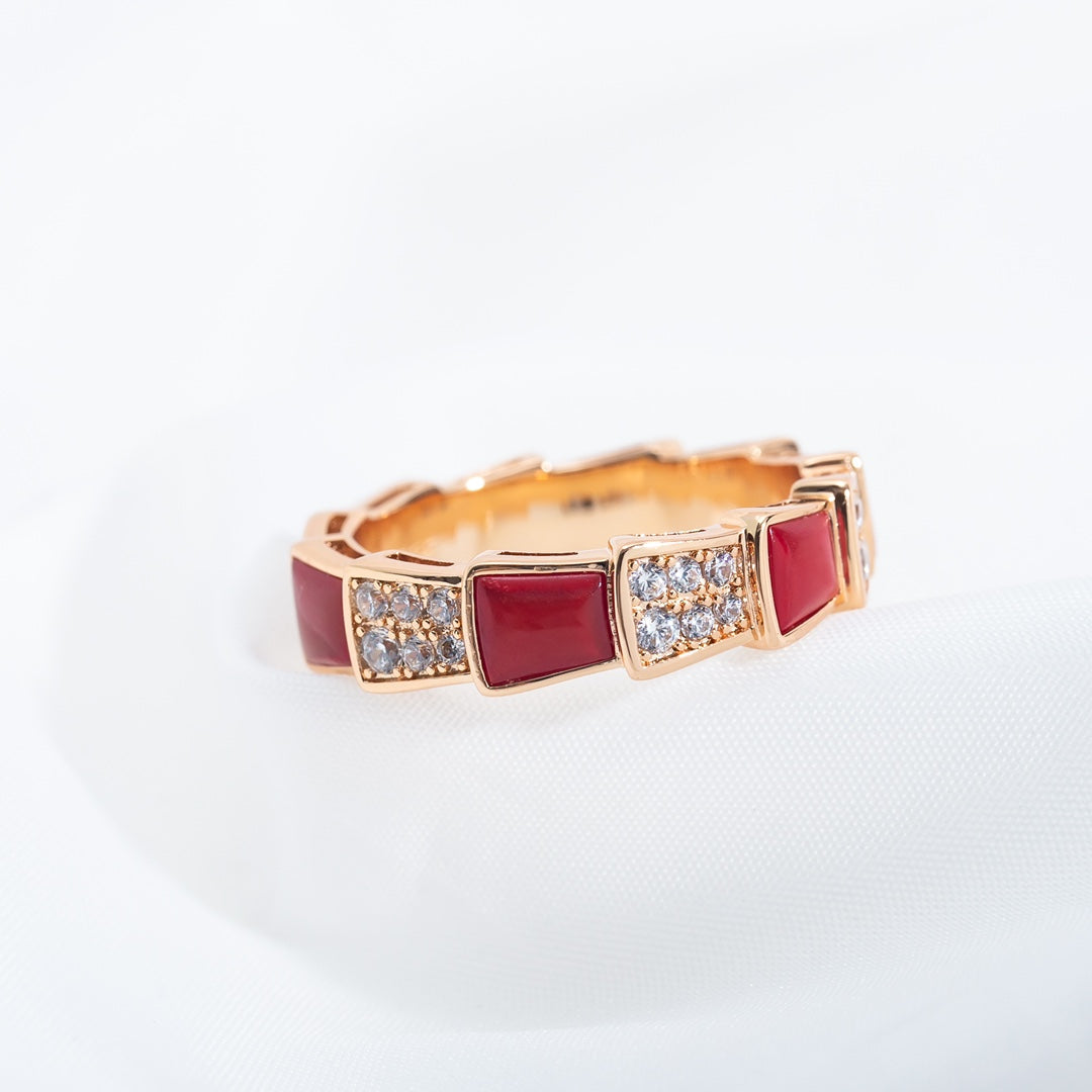 [TOPON]SERPENTI RING PINK GOLD CARNELIAN DIAMOND PAVED 4MM