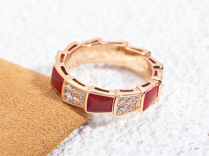 [TOPON]SERPENTI RING PINK GOLD CARNELIAN DIAMOND PAVED 4MM