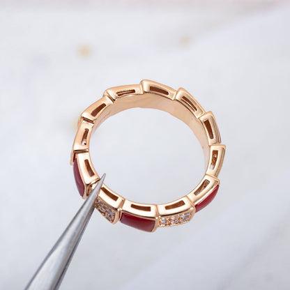 [TOPON]SERPENTI RING PINK GOLD CARNELIAN DIAMOND PAVED 4MM