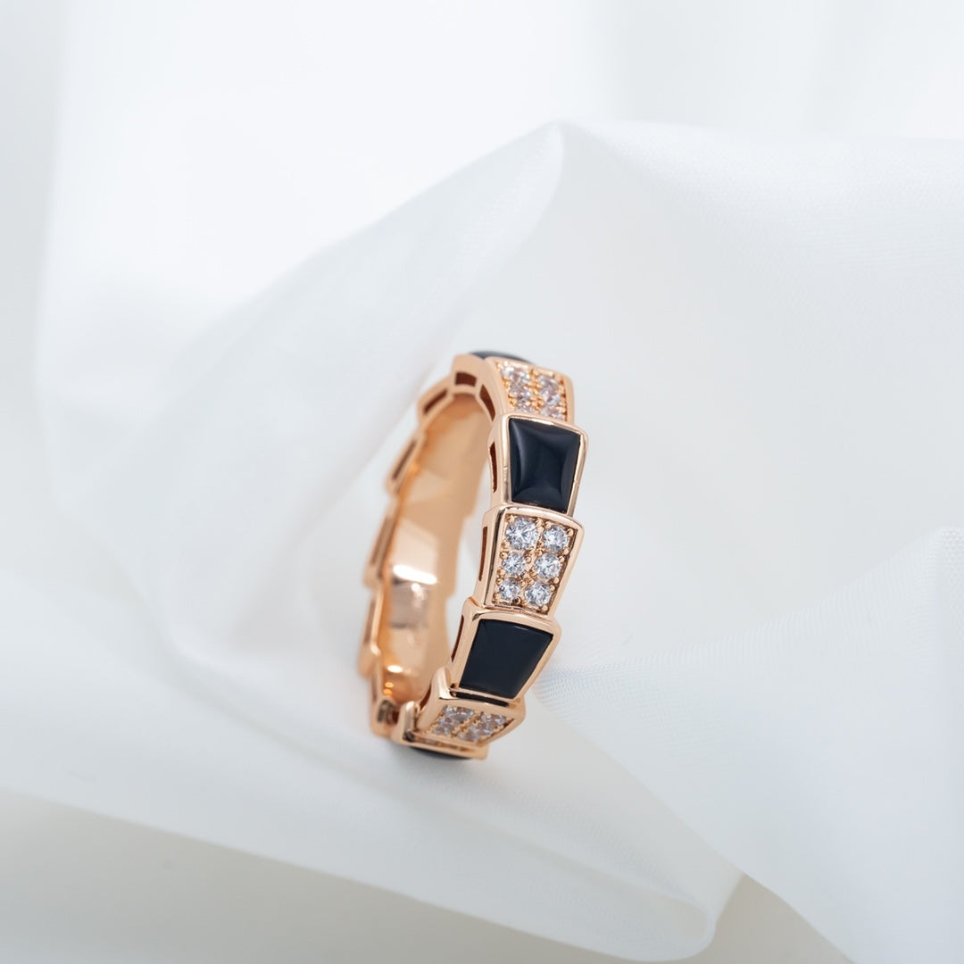 [TOPON]SERPENTI RING PINK GOLD BLACK MOP DIAMOND PAVED 4MM