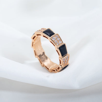 [TOPON]SERPENTI RING PINK GOLD BLACK MOP DIAMOND PAVED 4MM