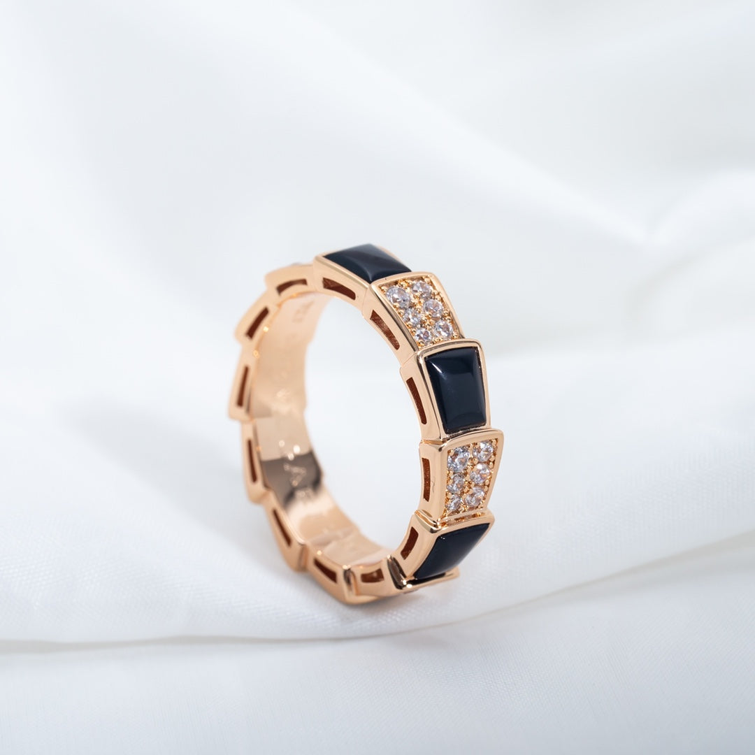 [TOPON]SERPENTI RING PINK GOLD BLACK MOP DIAMOND PAVED 4MM