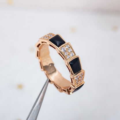 [TOPON]SERPENTI RING PINK GOLD BLACK MOP DIAMOND PAVED 4MM