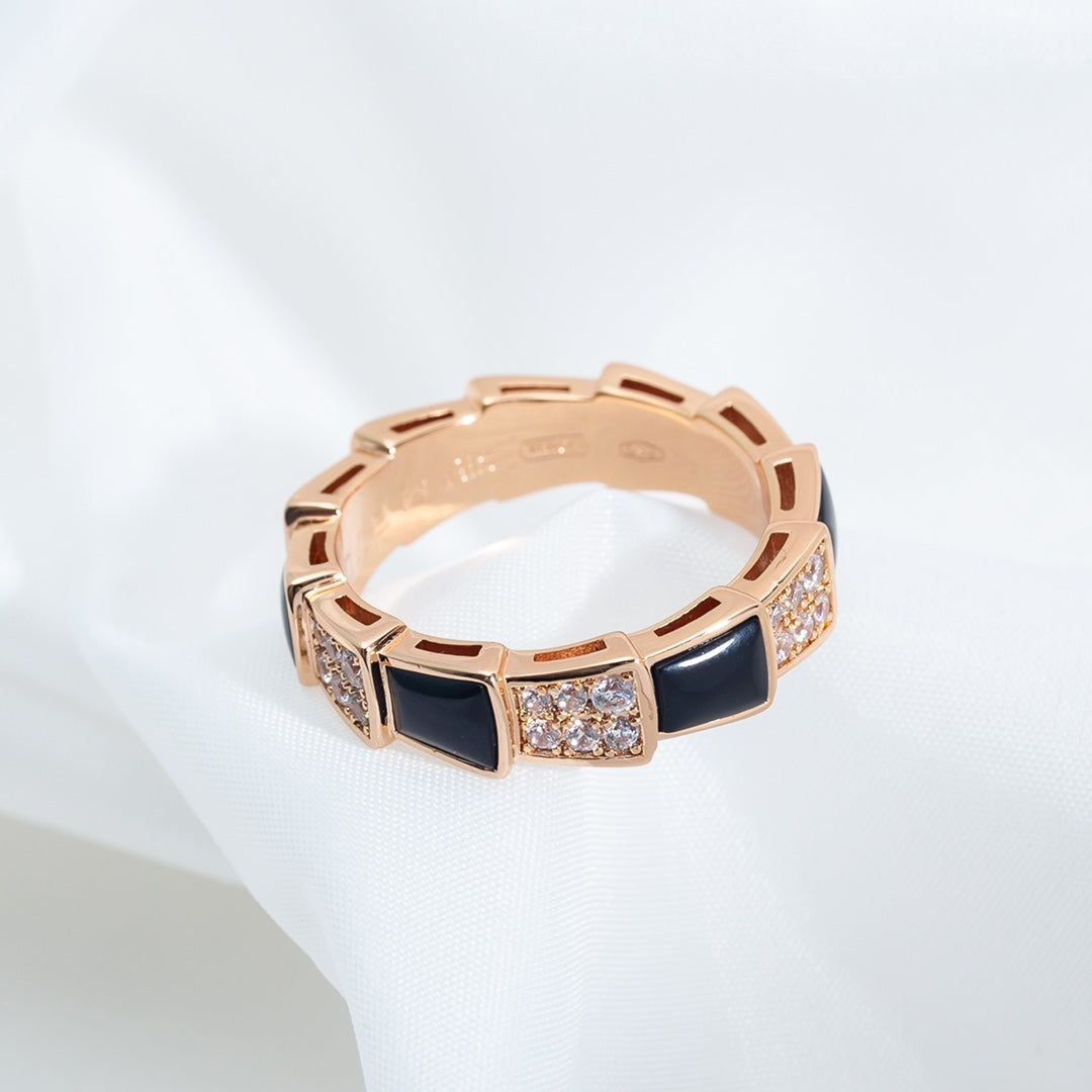 [TOPON]SERPENTI RING PINK GOLD BLACK MOP DIAMOND PAVED 4MM