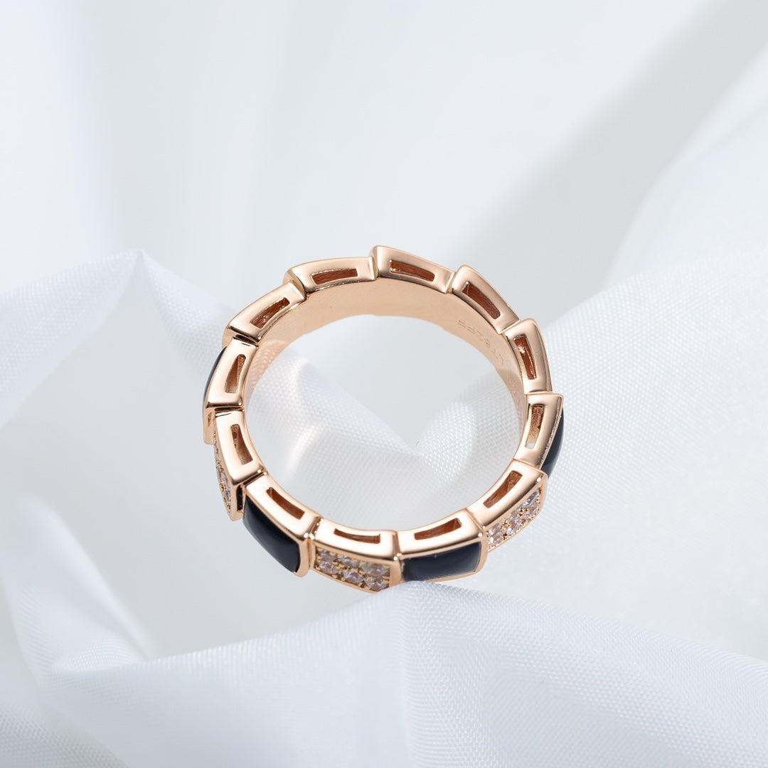 [TOPON]SERPENTI RING PINK GOLD BLACK MOP DIAMOND PAVED 4MM