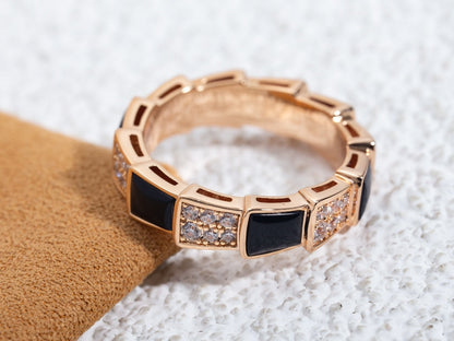 [TOPON]SERPENTI RING PINK GOLD BLACK MOP DIAMOND PAVED 4MM