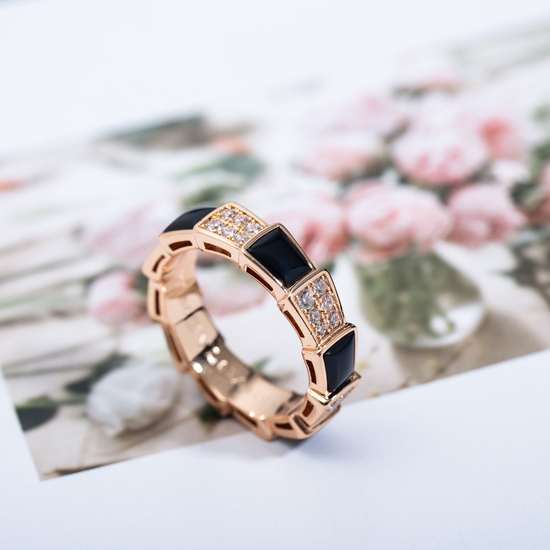 [TOPON]SERPENTI RING PINK GOLD BLACK MOP DIAMOND PAVED 4MM