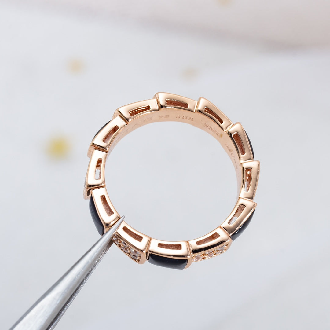 [TOPON]SERPENTI RING PINK GOLD BLACK MOP DIAMOND PAVED 4MM