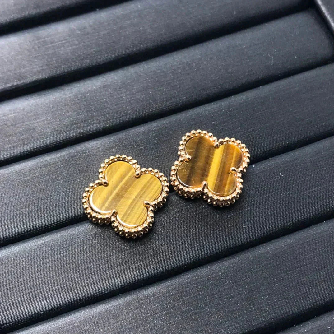 [TOPON]CLOVER MEDIUM 1 MOTIFS TIGER EYE EARRINGS