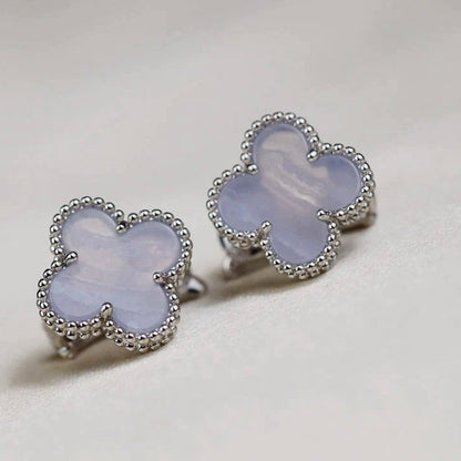 [TOPON]CLOVER MEDIUM 1 MOTIFS  WHITE MOP EARRINGS SILVER