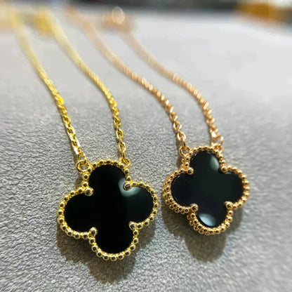 [TOPON]CLOVER 15MM BLACK ONYX SINGLE FLOWER NECKLACE