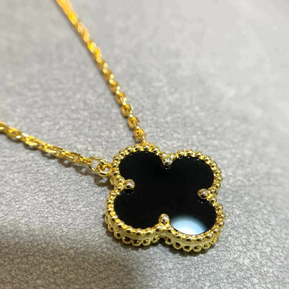 [TOPON]CLOVER 15MM BLACK ONYX SINGLE FLOWER NECKLACE