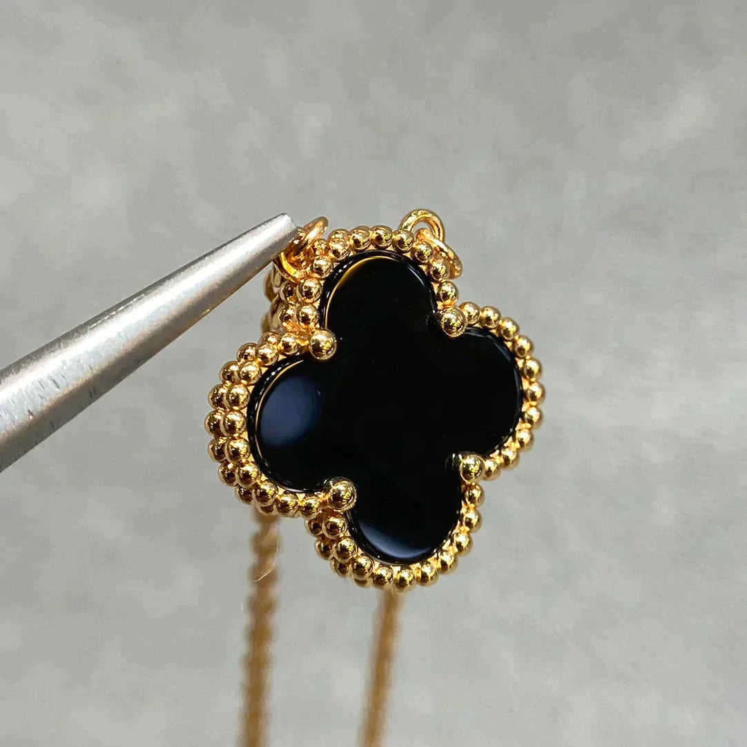 [TOPON]CLOVER 15MM BLACK ONYX SINGLE FLOWER NECKLACE