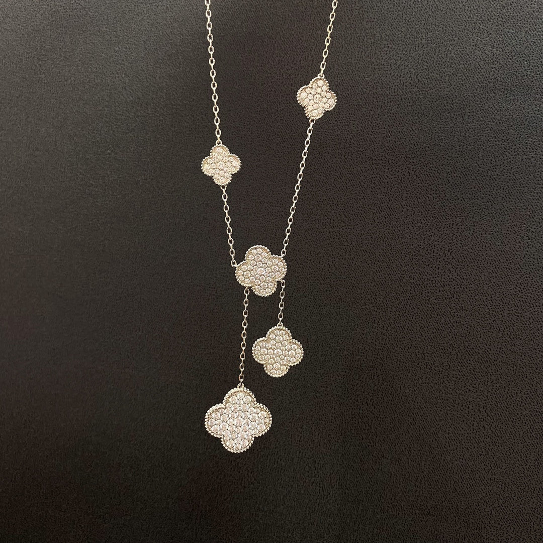 [TOPON]CLOVER 5 MOTIFS SILVER DIAMONDS NECKLACE