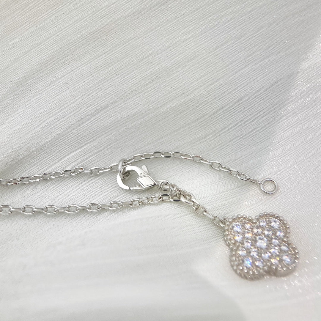 [TOPON]CLOVER 5 MOTIFS SILVER DIAMONDS NECKLACE