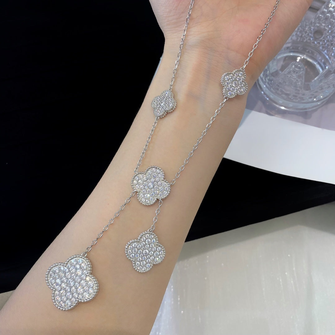 [TOPON]CLOVER 5 MOTIFS SILVER DIAMONDS NECKLACE