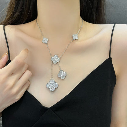 [TOPON]CLOVER 5 MOTIFS SILVER DIAMONDS NECKLACE