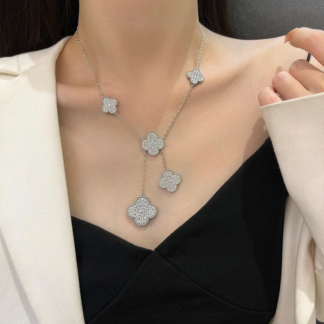 [TOPON]CLOVER 5 MOTIFS SILVER DIAMONDS NECKLACE