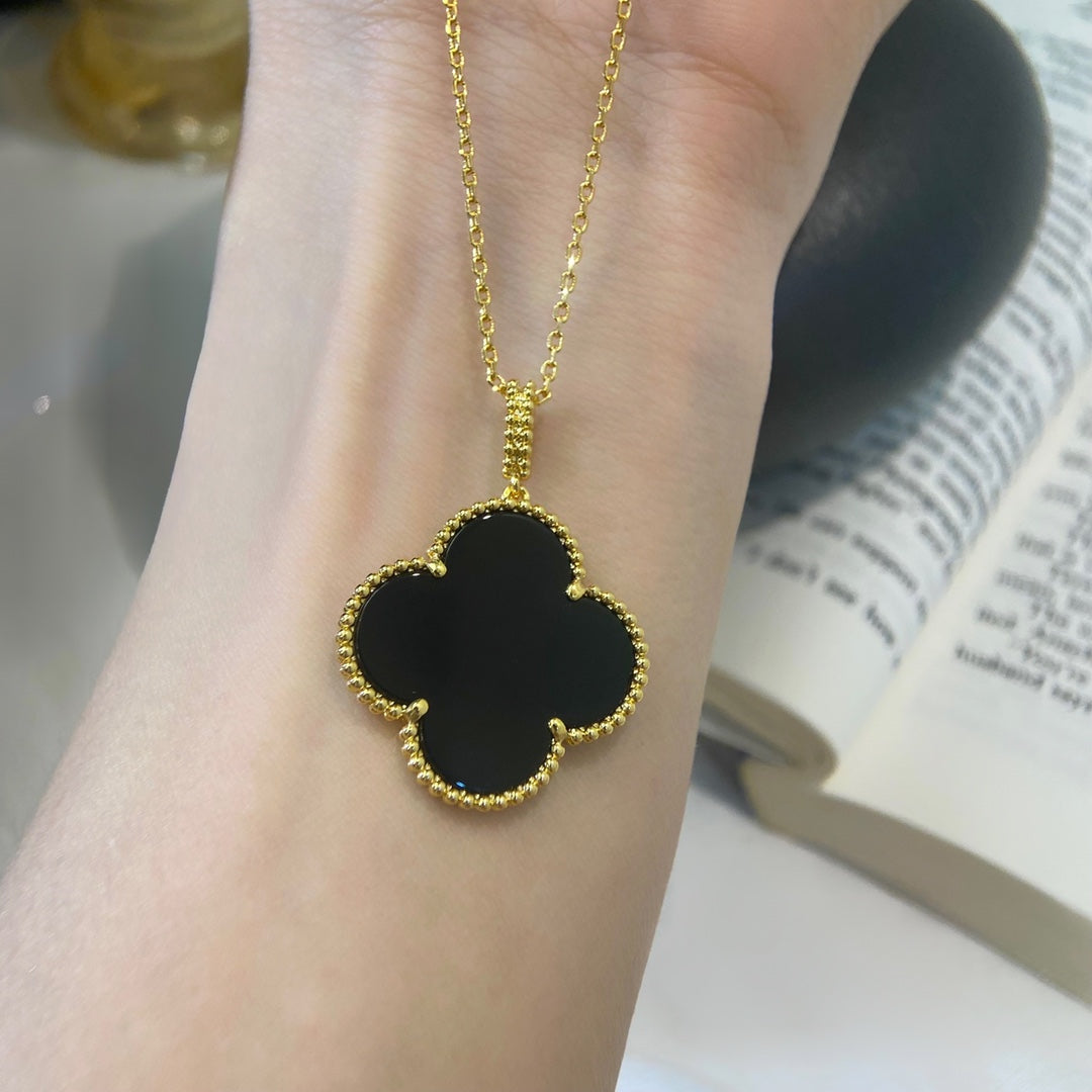 [TOPON]CLOVER 25MM NECKLACE GOLD ONYX