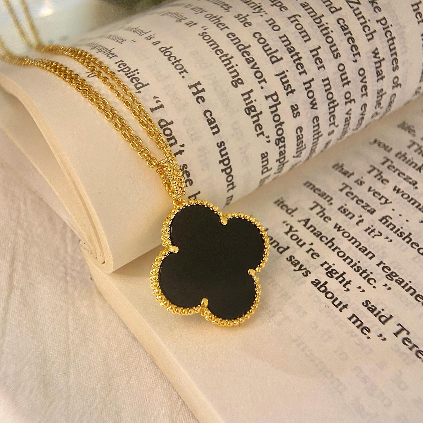 [TOPON]CLOVER 25MM NECKLACE GOLD ONYX