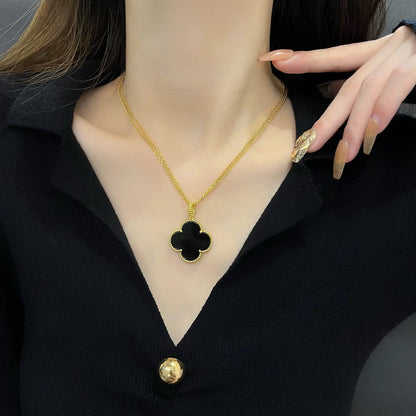 [TOPON]CLOVER 25MM NECKLACE GOLD ONYX