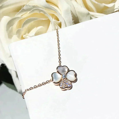 [TOPON]CLOVER MOP DIAMOND ROSE GOLD NECKLACE