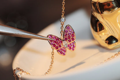 [TOPON]BUTTERFLY RED DIAMOND ROSE GOLD NECKLACE