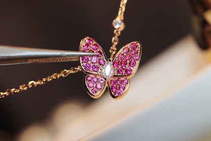 [TOPON]BUTTERFLY RED DIAMOND ROSE GOLD NECKLACE