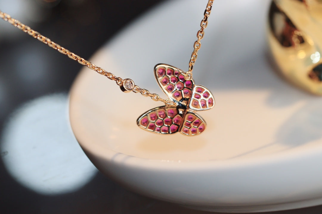 [TOPON]BUTTERFLY RED DIAMOND ROSE GOLD NECKLACE