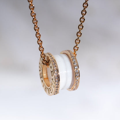 [TOPON]ZERO 1 WHITE CERAMIC PINK GOLD DIAMOND NECKLACE