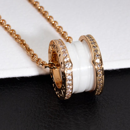 [TOPON]ZERO 1 WHITE CERAMIC PINK GOLD DIAMOND NECKLACE