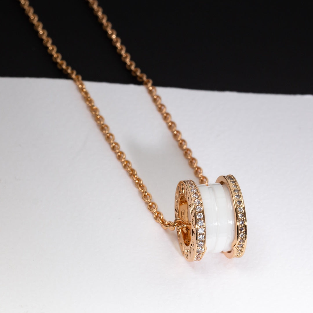 [TOPON]ZERO 1 WHITE CERAMIC PINK GOLD DIAMOND NECKLACE