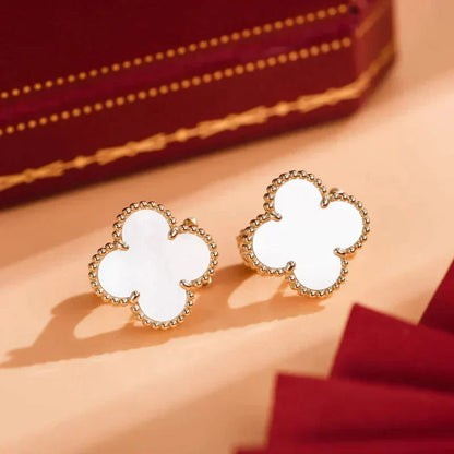 [TOPON]CLOVER MEDIUM 1 MOTIFS  WHITE MOP STUD EARRINGS