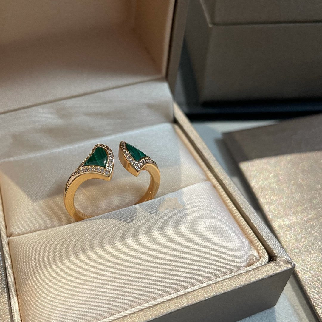 [TOPON]DREAM MALACHITE DIAMOND OPEN RING