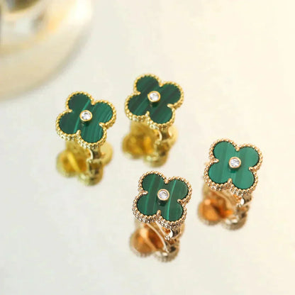 [TOPON]CLOVER MEDIUM 1 MOTIFS MALACHITE DIAMOND EARRINGS