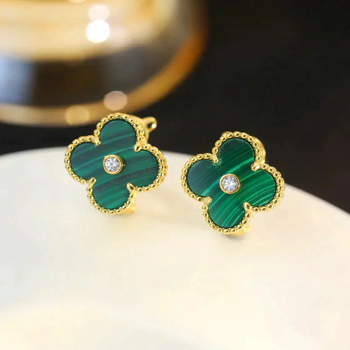 [TOPON]CLOVER MEDIUM 1 MOTIFS MALACHITE DIAMOND EARRINGS