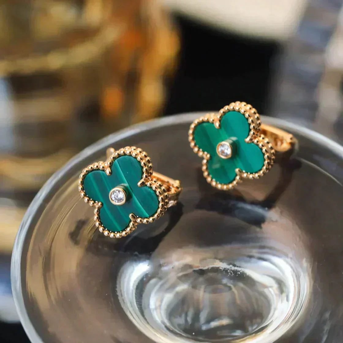 [TOPON]CLOVER MEDIUM 1 MOTIFS MALACHITE DIAMOND EARRINGS