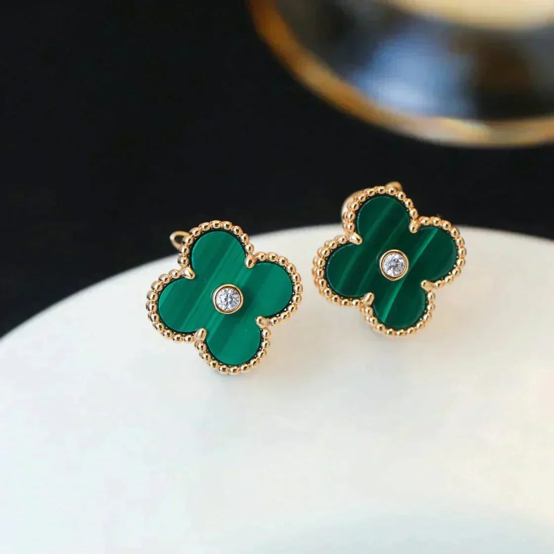 [TOPON]CLOVER MEDIUM 1 MOTIFS MALACHITE DIAMOND EARRINGS