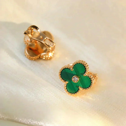 [TOPON]CLOVER MEDIUM 1 MOTIFS MALACHITE DIAMOND EARRINGS