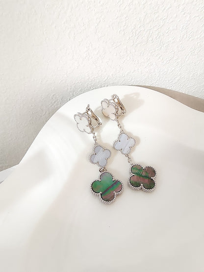 [TOPON]CLOVER 3 MOTIFS CHALCEDONY DARK MOP SILVER EARRINGS