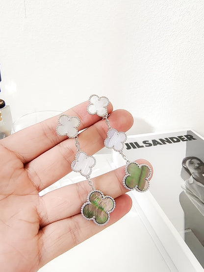 [TOPON]CLOVER 3 MOTIFS CHALCEDONY DARK MOP SILVER EARRINGS