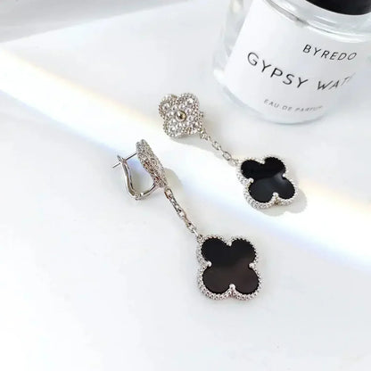 [TOPON]CLOVER 2 MOTIFS  DIAMOND ONYX EARRINGS SILVER