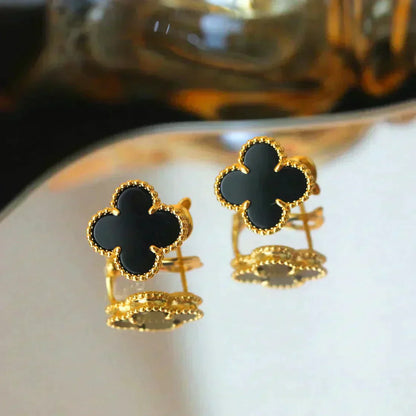 [TOPON]CLOVER MEDIUM 1 MOTIFS  ONYX STUD EARRINGS