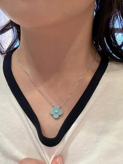 [TOPON]CLOVER 1 DIAMOND LIGHT BLUE SILVER NECKLACE